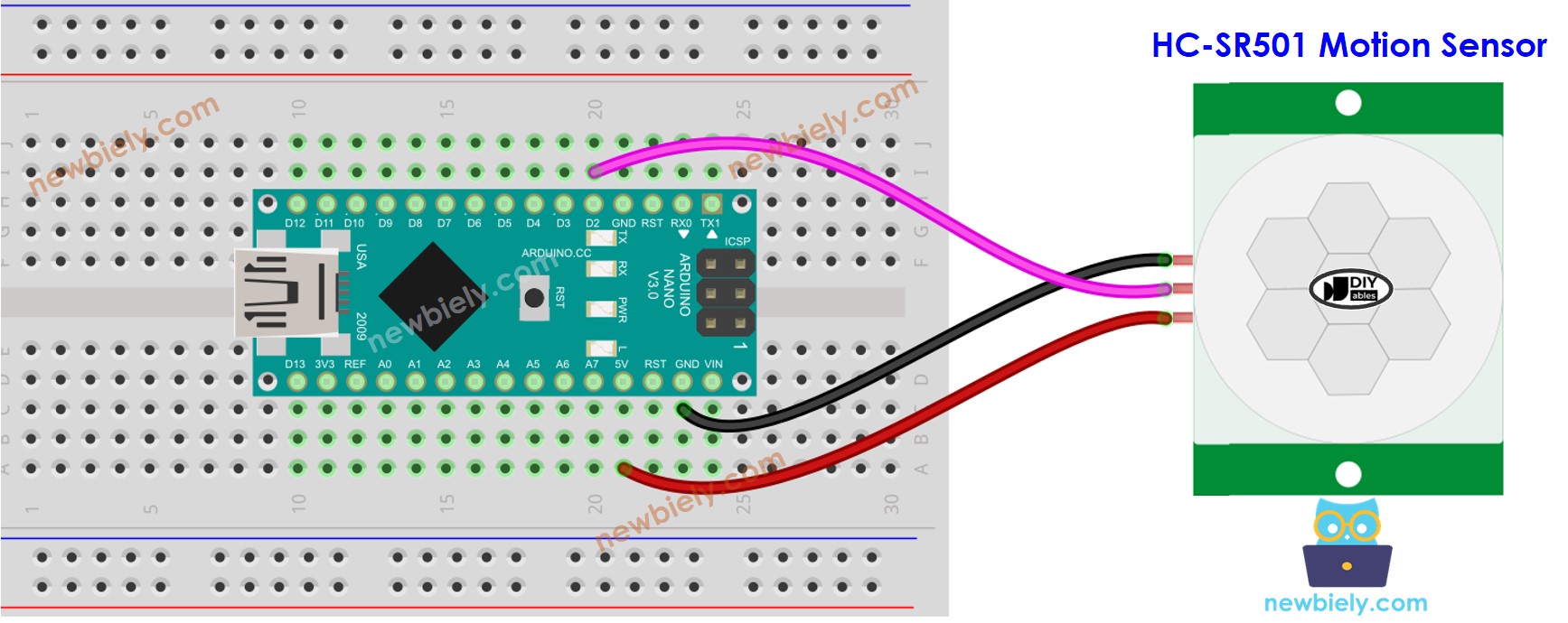 Schéma de câblage du capteur de mouvement Arduino Nano