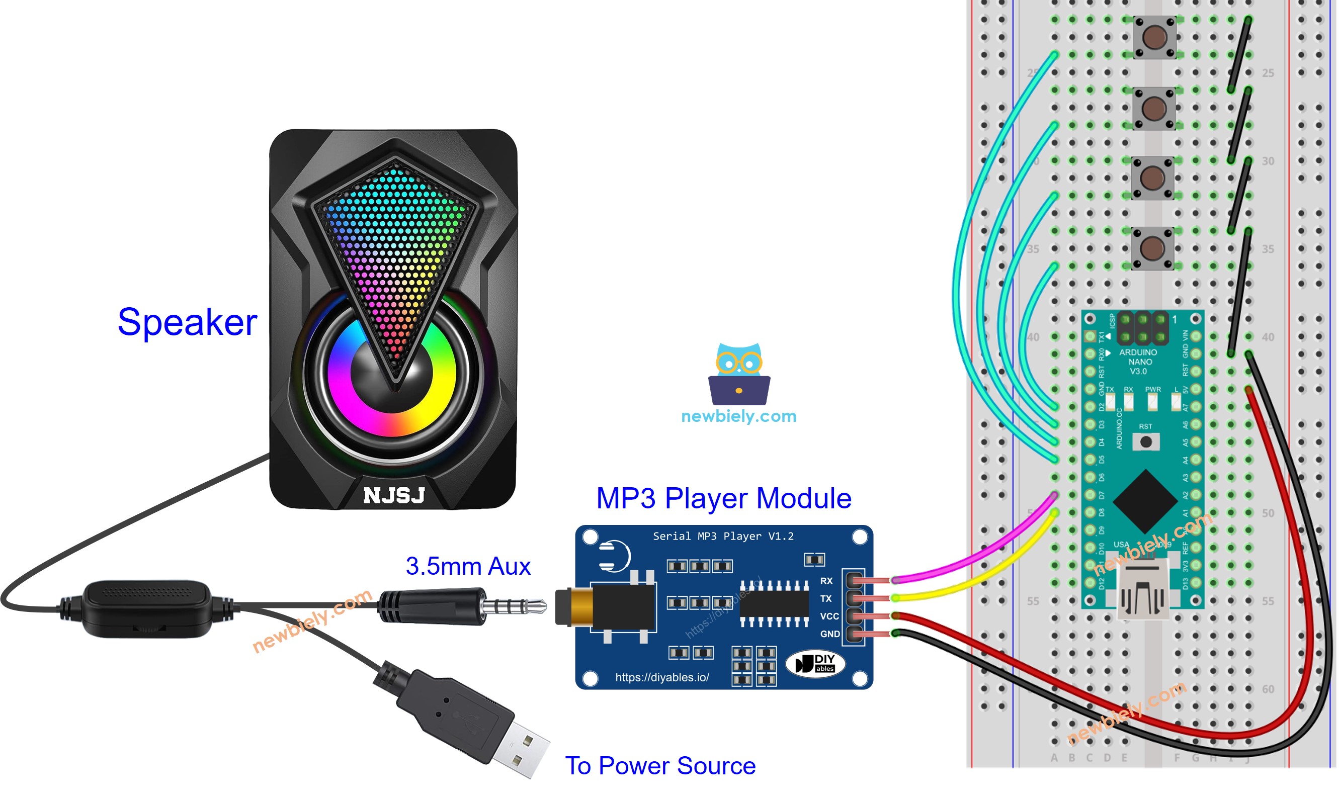 Schéma de câblage du haut-parleur lecteur MP3 Arduino Nano
