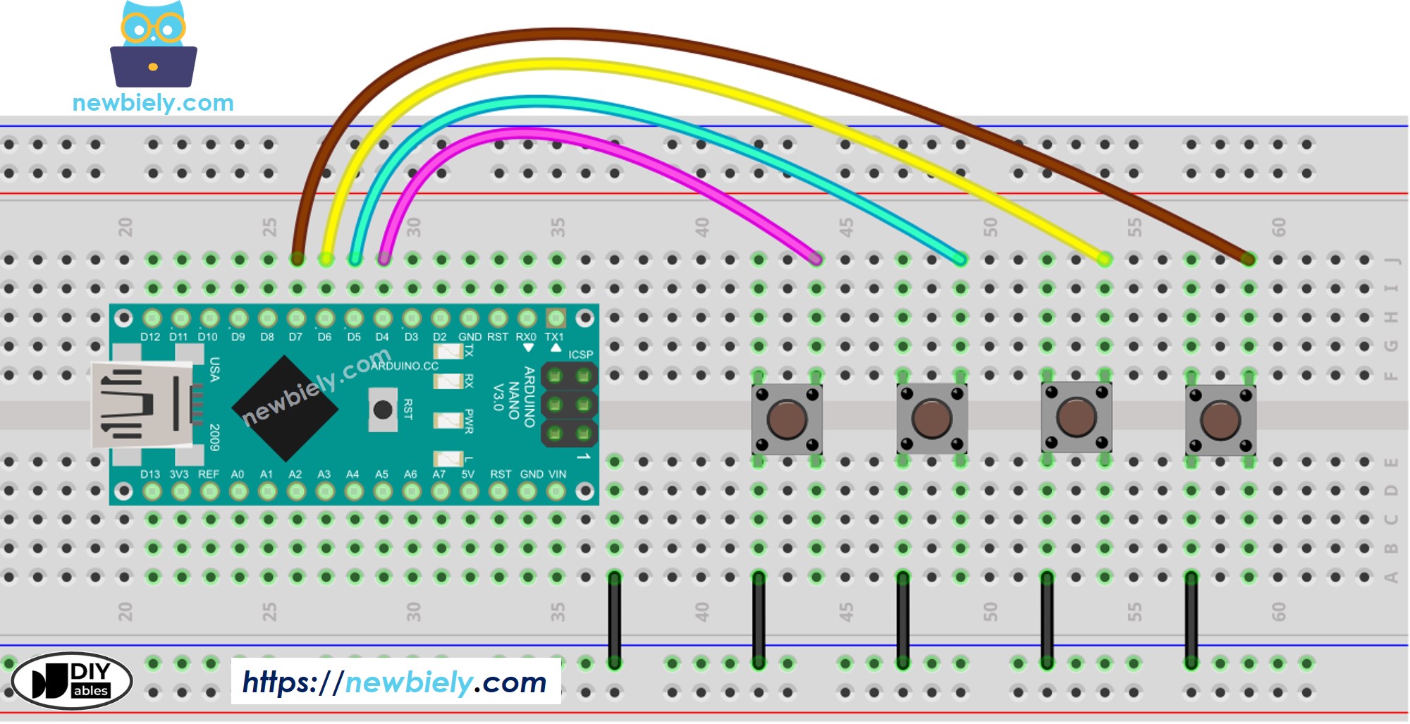 Schéma de câblage de plusieurs boutons pour Arduino Nano