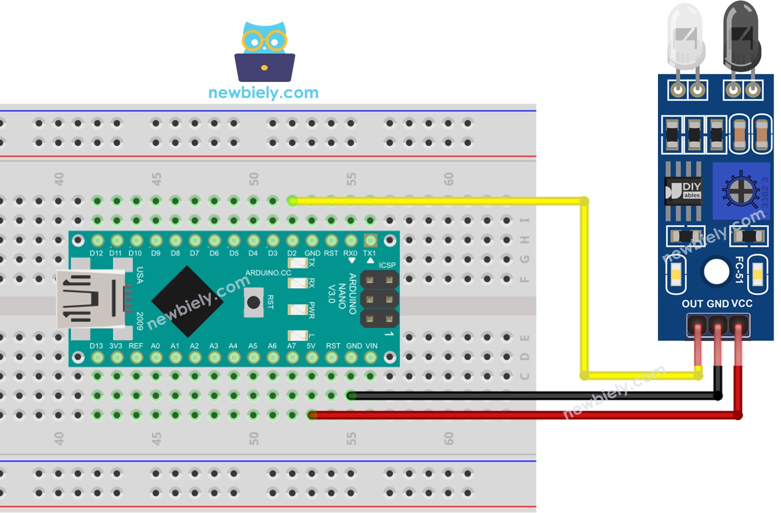 Schéma de câblage du capteur de détection d'obstacles IR Arduino Nano