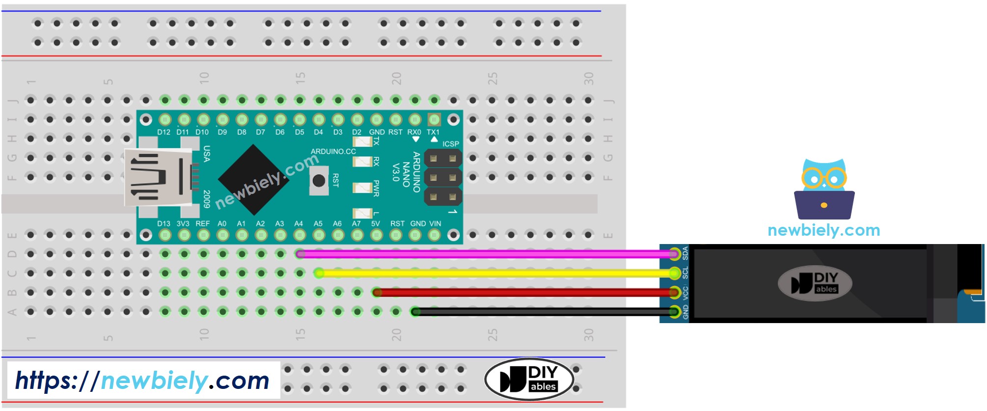 Schéma de câblage OLED 128x32 pour Arduino Nano