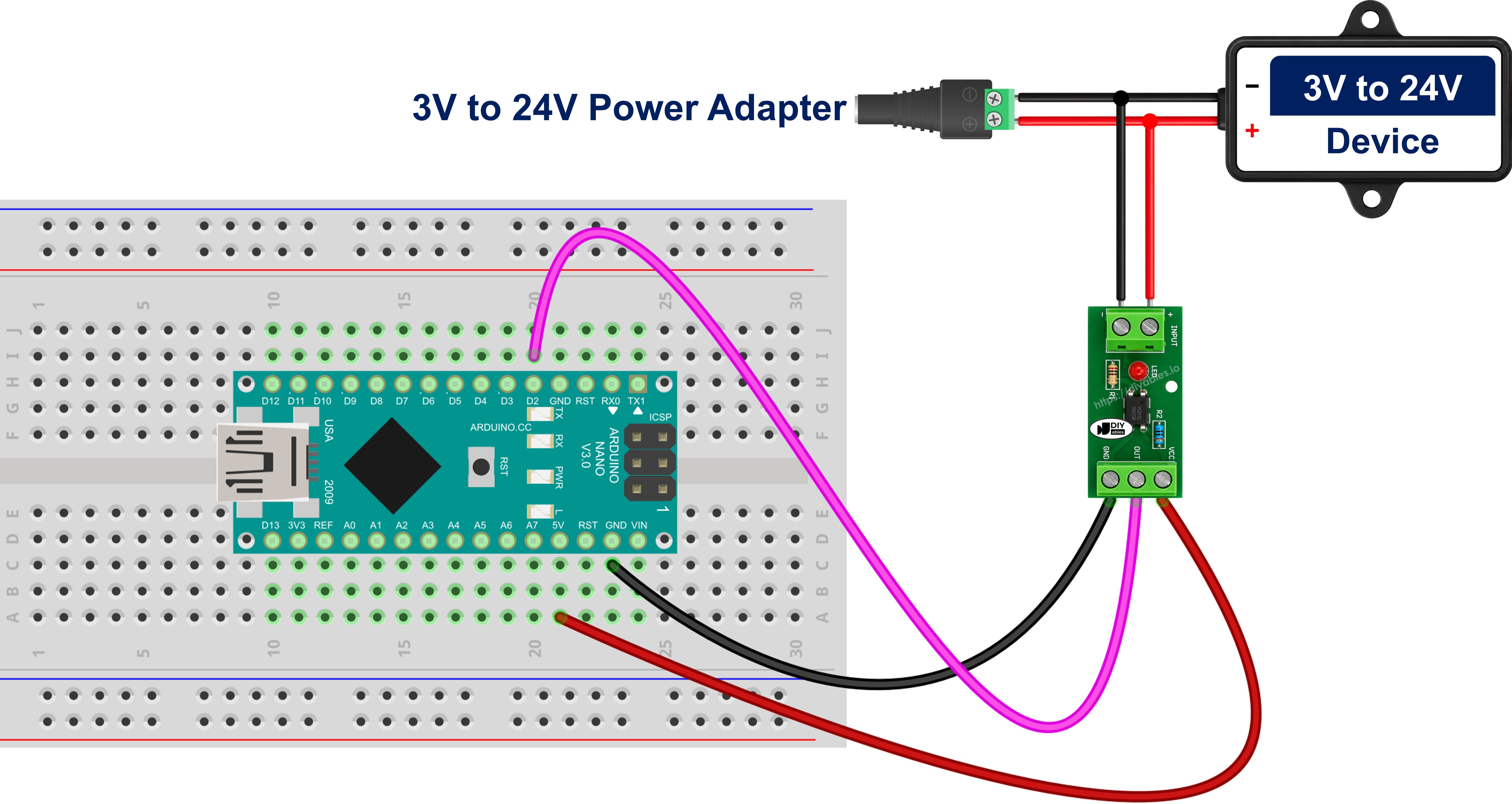 Schéma de câblage Arduino Nano module d'isolation optocoupleur PC817