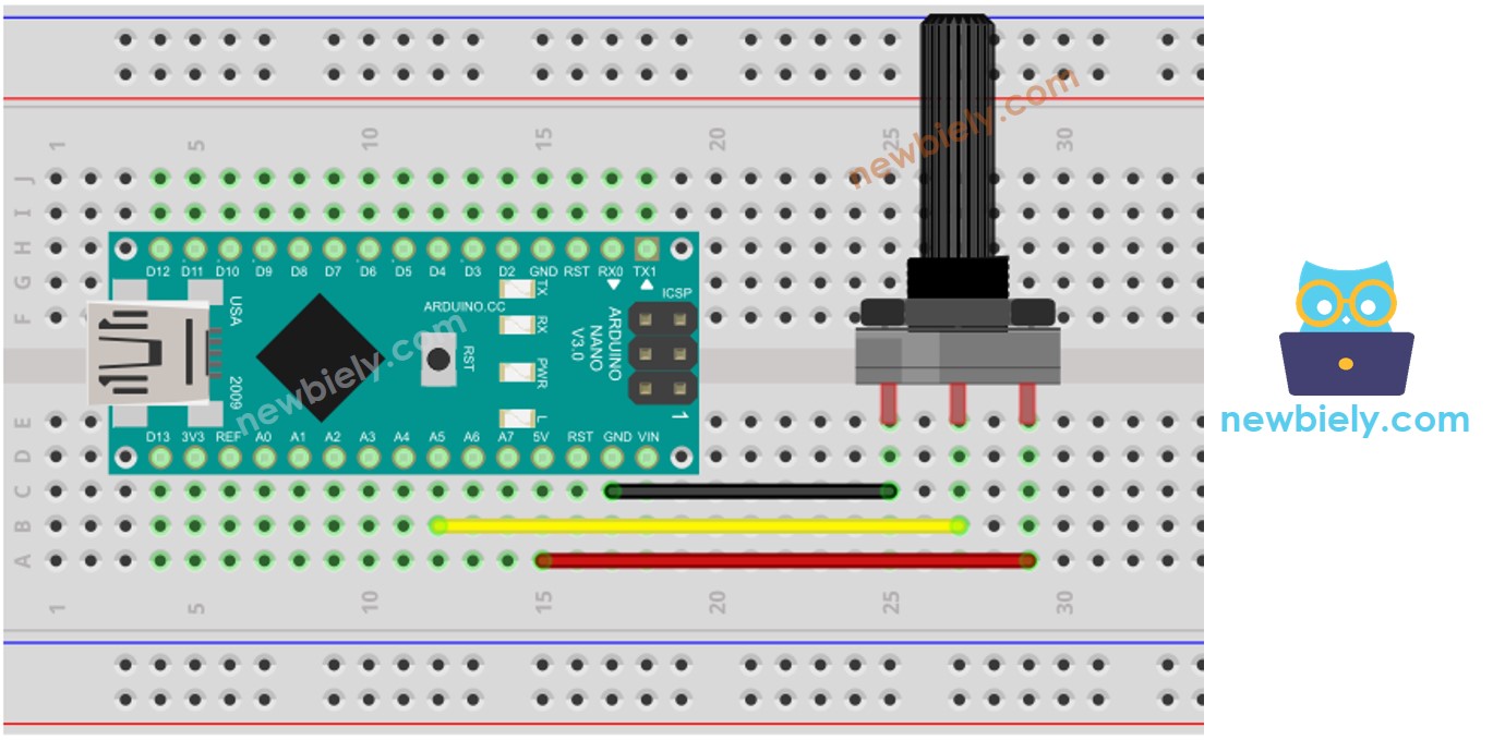 Schéma de câblage du potentiomètre Arduino Nano