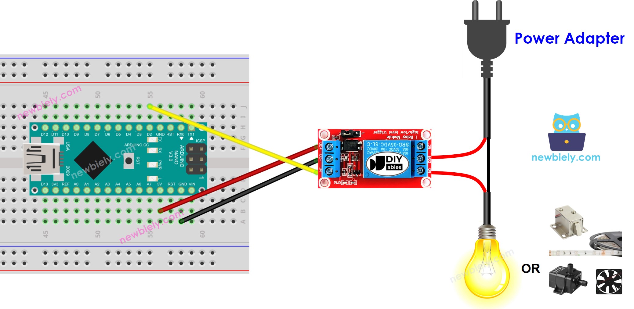 Schéma de câblage du relais Arduino Nano