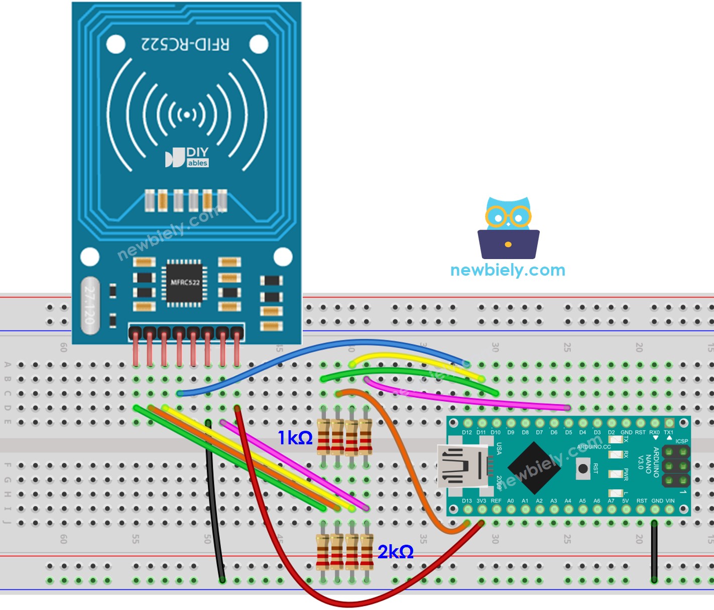 Schéma de câblage régulé en tension de l'Arduino Nano RFID RC522