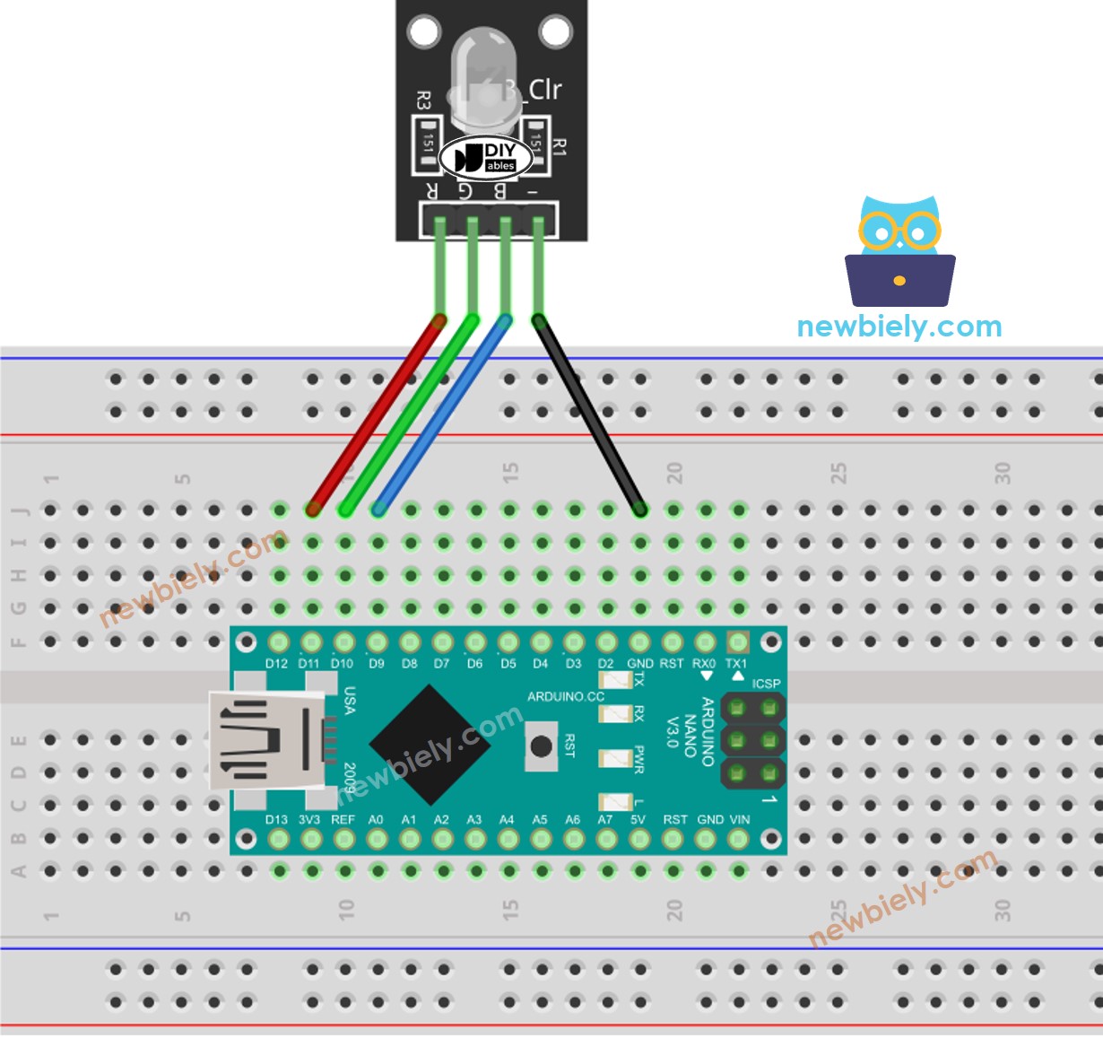 Schéma de câblage du module LED RVB Arduino Nano
