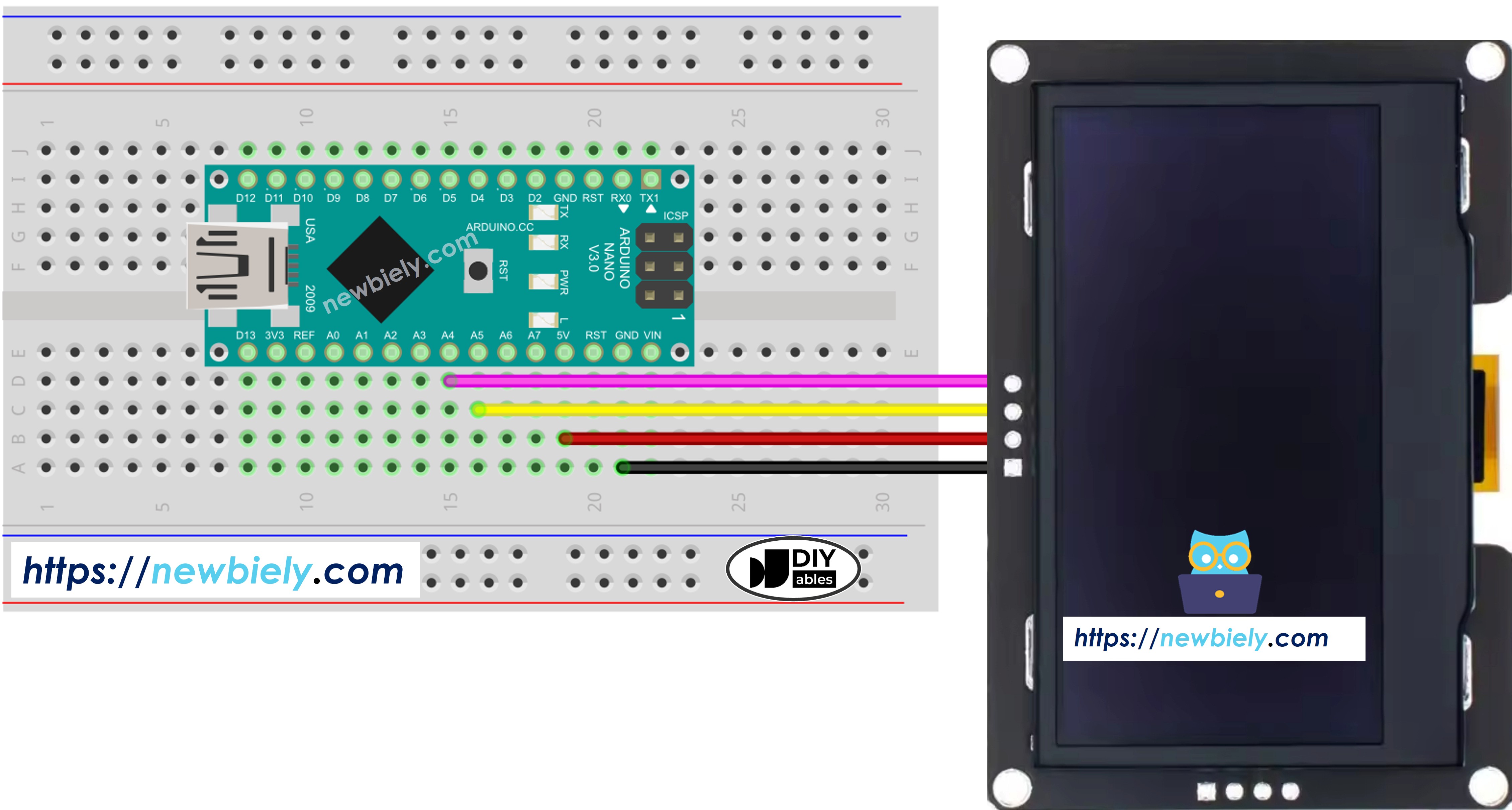 Arduino Nano SSD1309 OLED wiring diagram