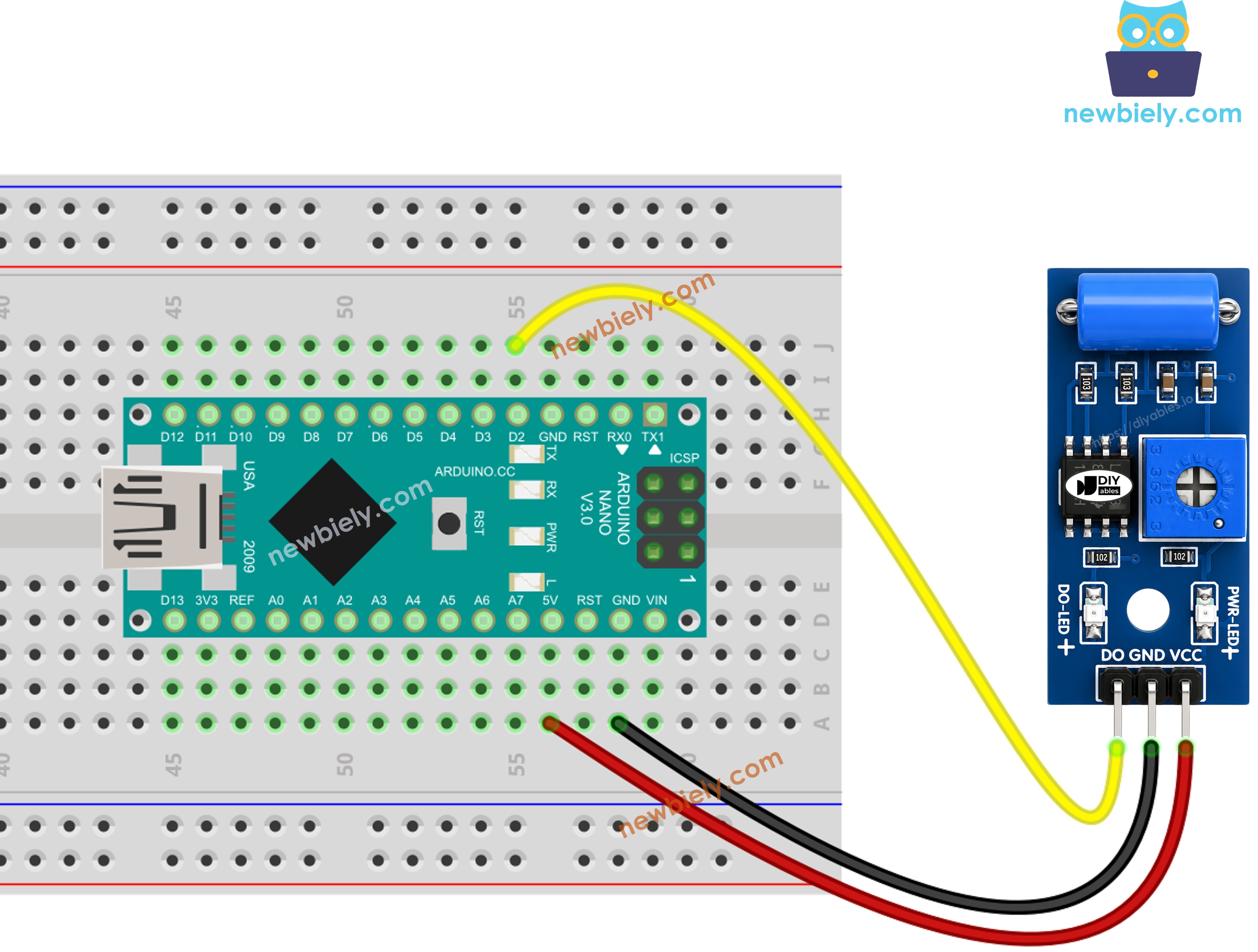 Schéma de Câblage Arduino Nano Capteur de Vibration SW-420