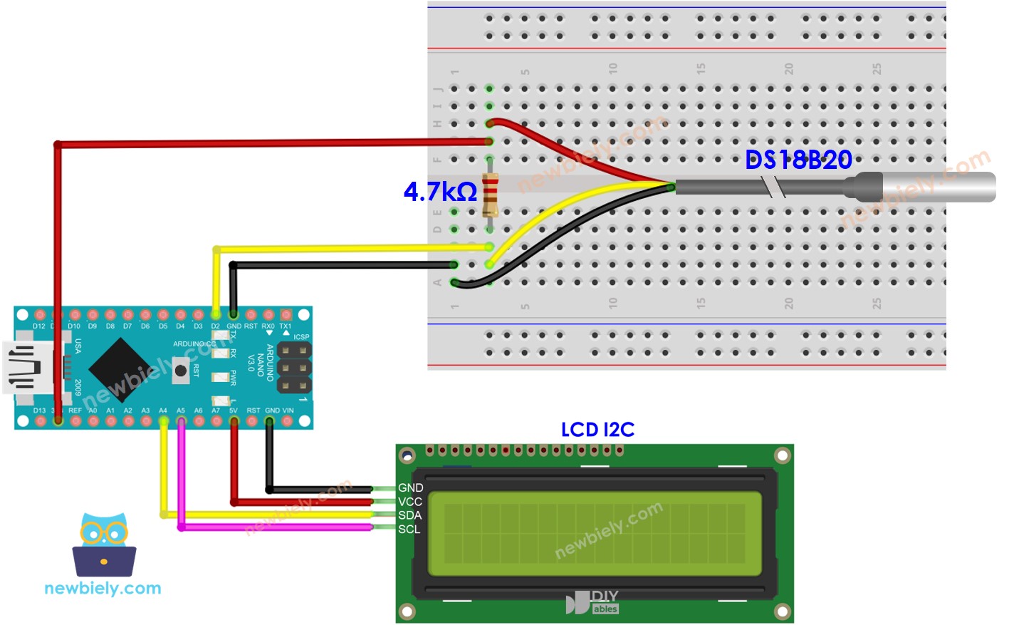 Schéma de câblage du capteur de température LCD Arduino Nano