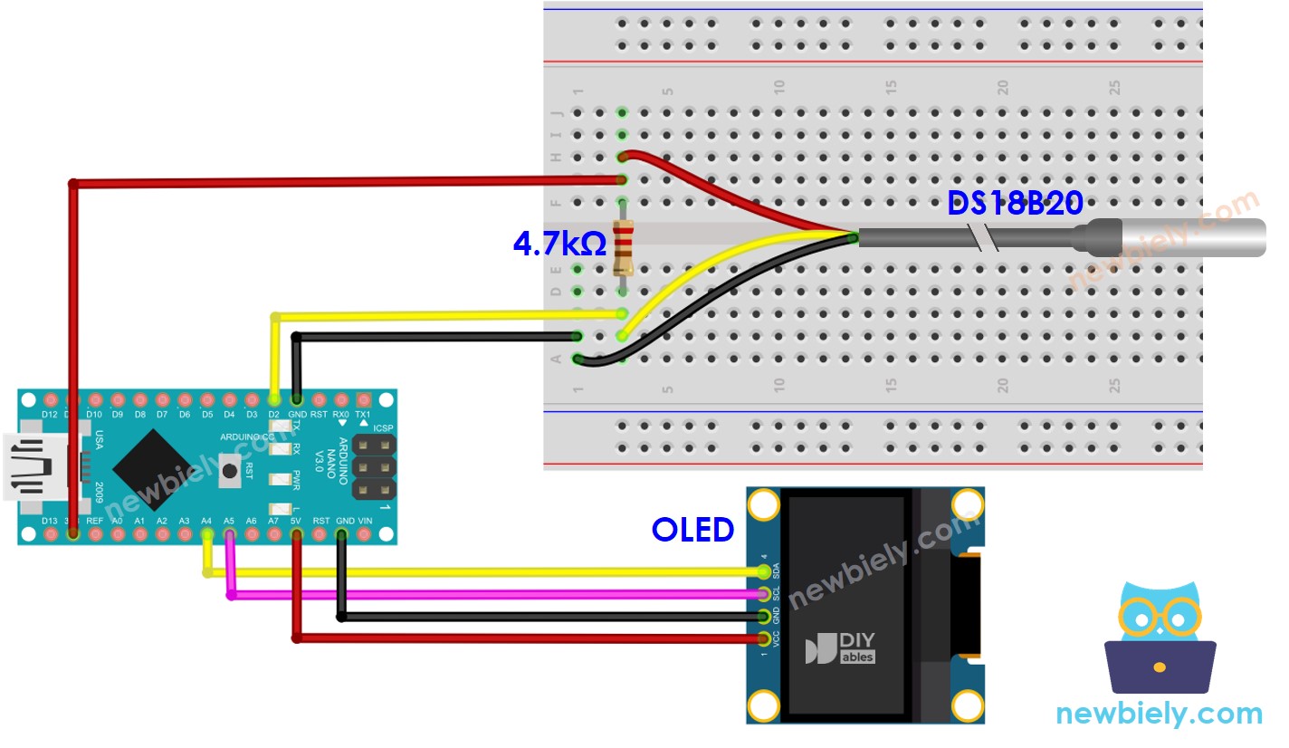 Schéma de câblage du capteur de température OLED Arduino Nano