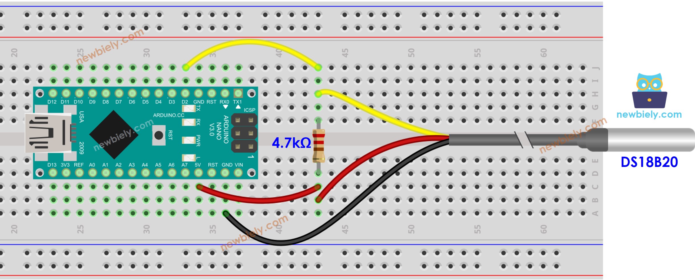Schéma de câblage du capteur de température Arduino Nano