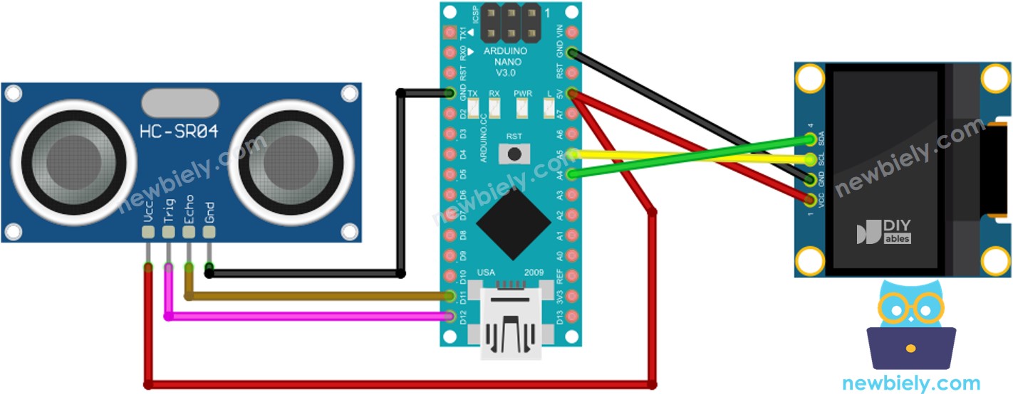 Schéma de câblage du capteur ultrasonique OLED Arduino Nano