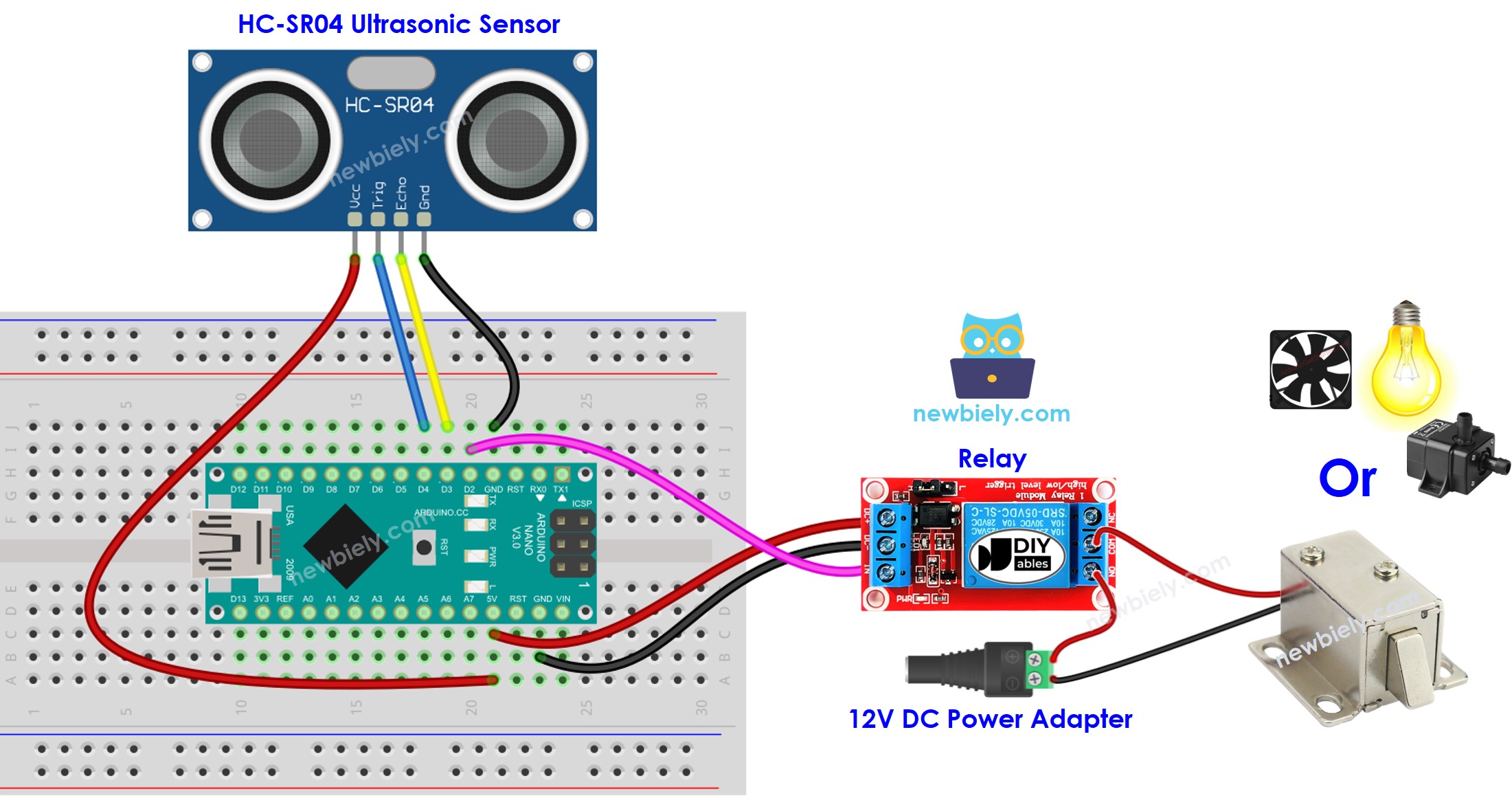 Schéma de câblage du relais à ultrasons Arduino Nano