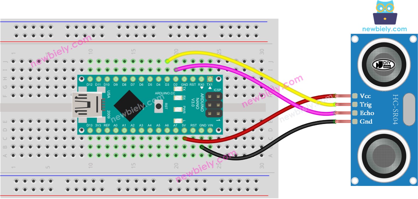 Schéma de câblage du capteur ultrasonique Arduino Nano