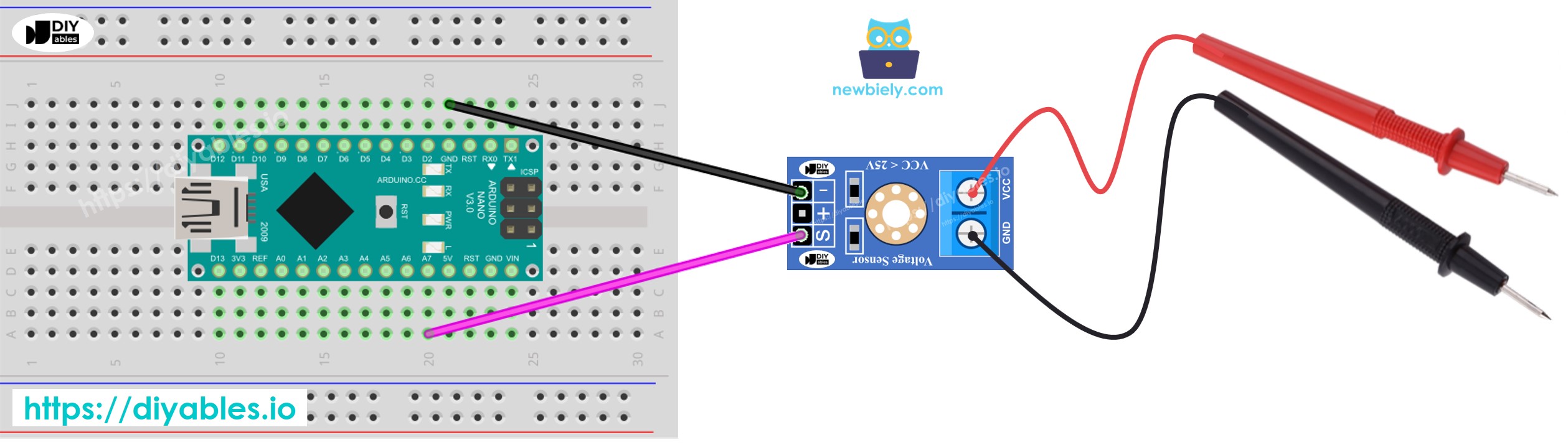 Diagramme de câblage du capteur de tension Arduino Nano