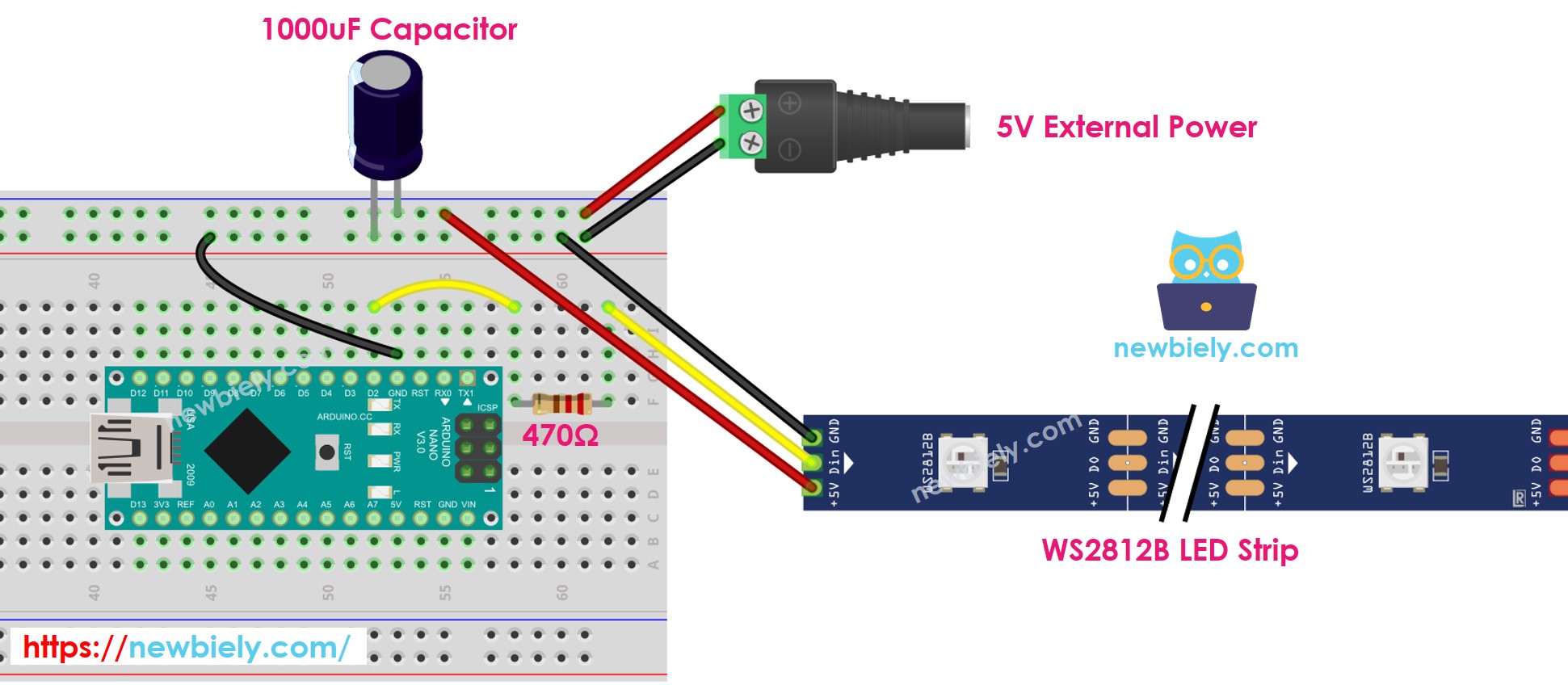 Schéma de câblage de la bande LED RVB Arduino Nano WS2812B