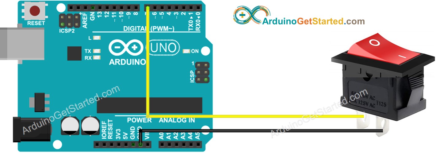 Schéma de câblage de l'interrupteur Marche/Arrêt Arduino