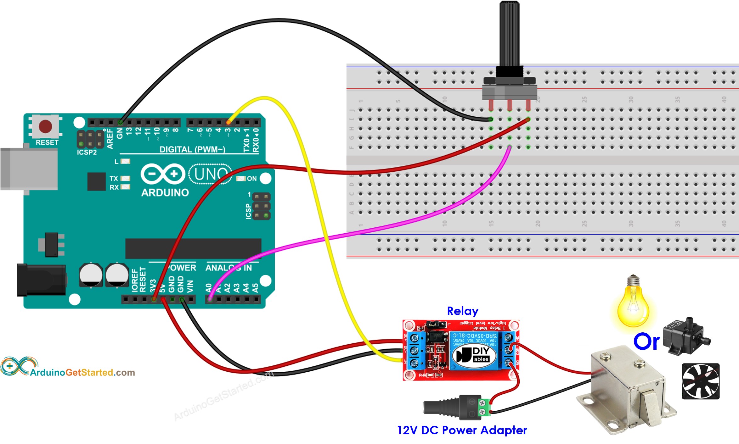Schéma de câblage du relais de potentiomètre Arduino