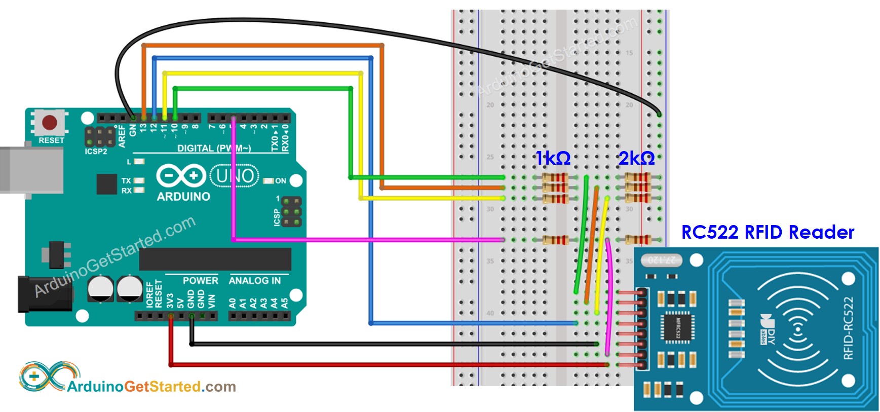 Schéma de câblage régulé en tension du module Arduino RC522