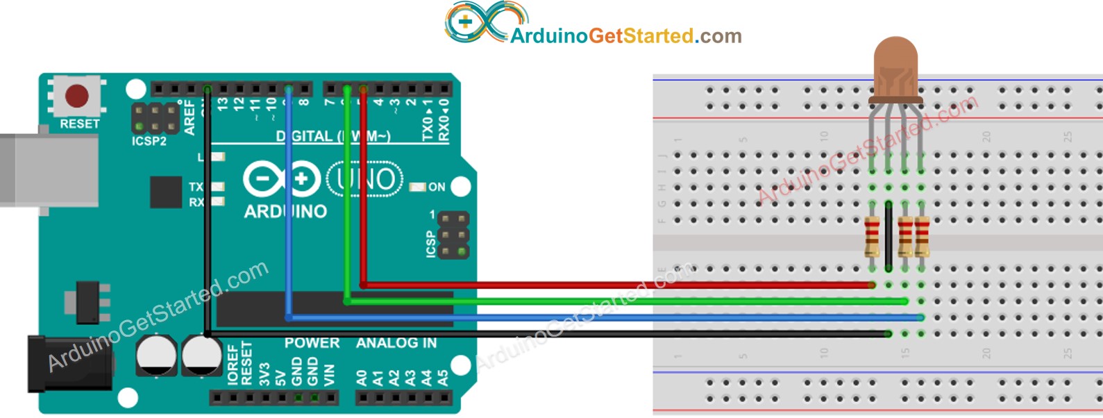 Schéma de câblage de la LED RGB Arduino