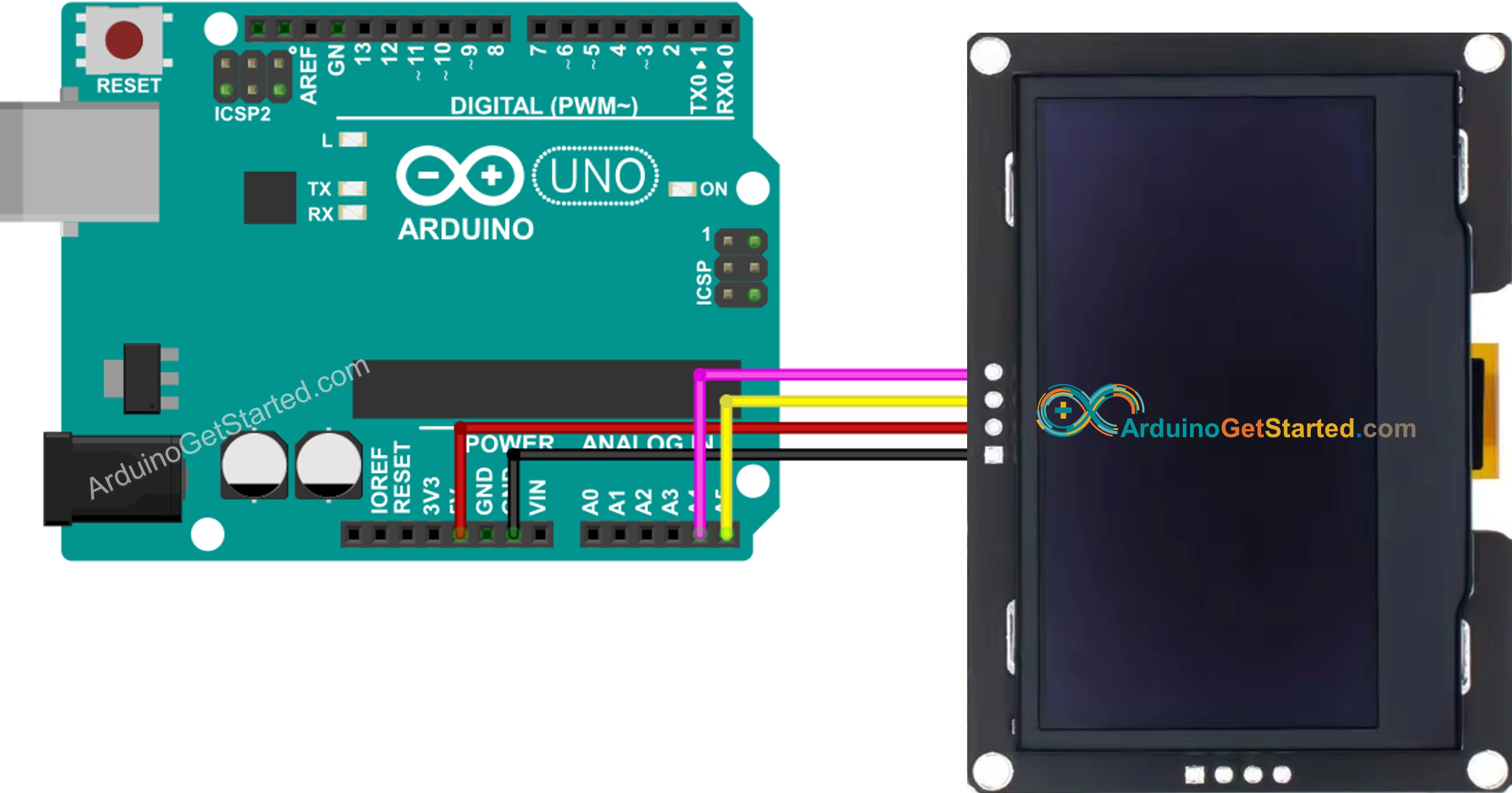 Arduino SSD1309 OLED 128x64 câblage réel