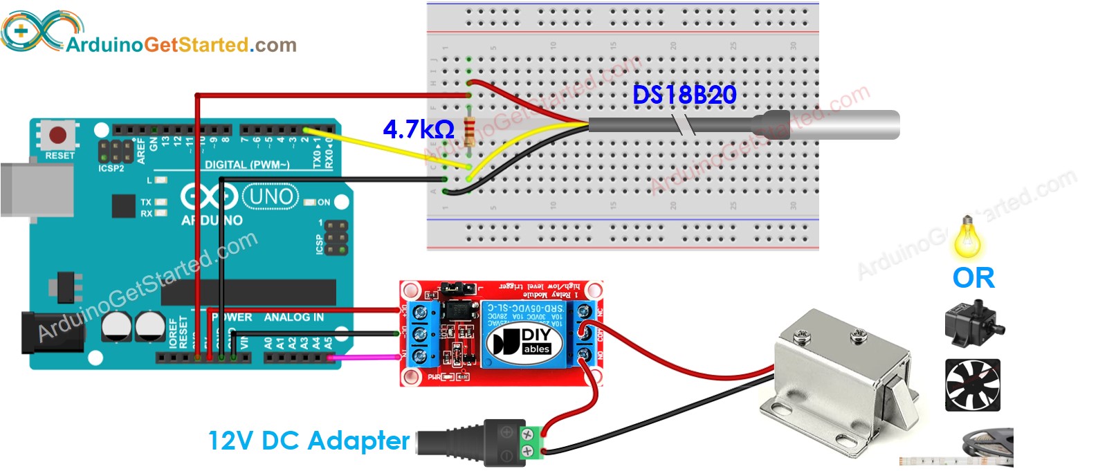 schéma de câblage du relais de capteur de température Arduino