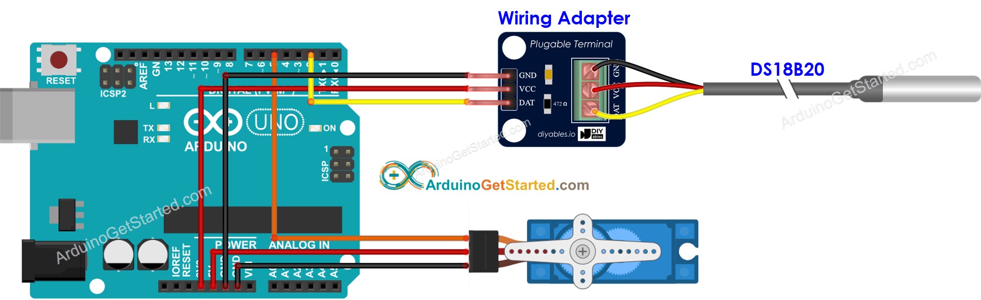 Schéma de câblage du servo-moteur du capteur de température Arduino