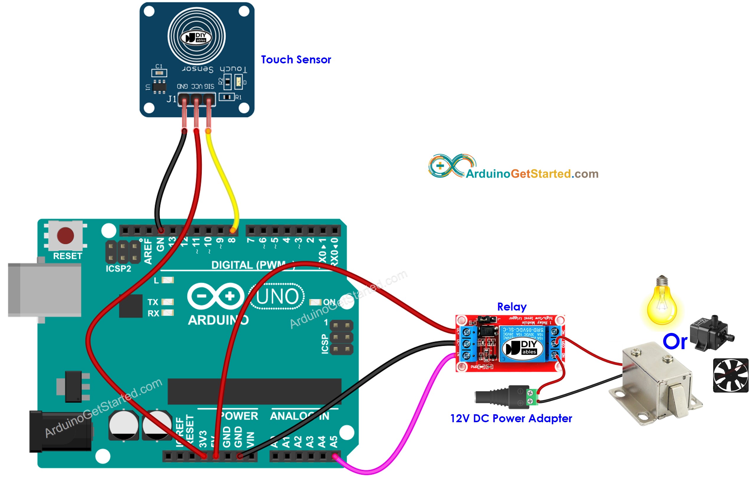 Schéma de câblage du relais à capteur tactile Arduino