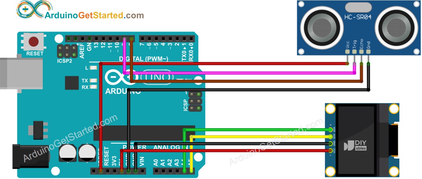 Schéma de câblage du capteur ultrasonique Arduino OLED