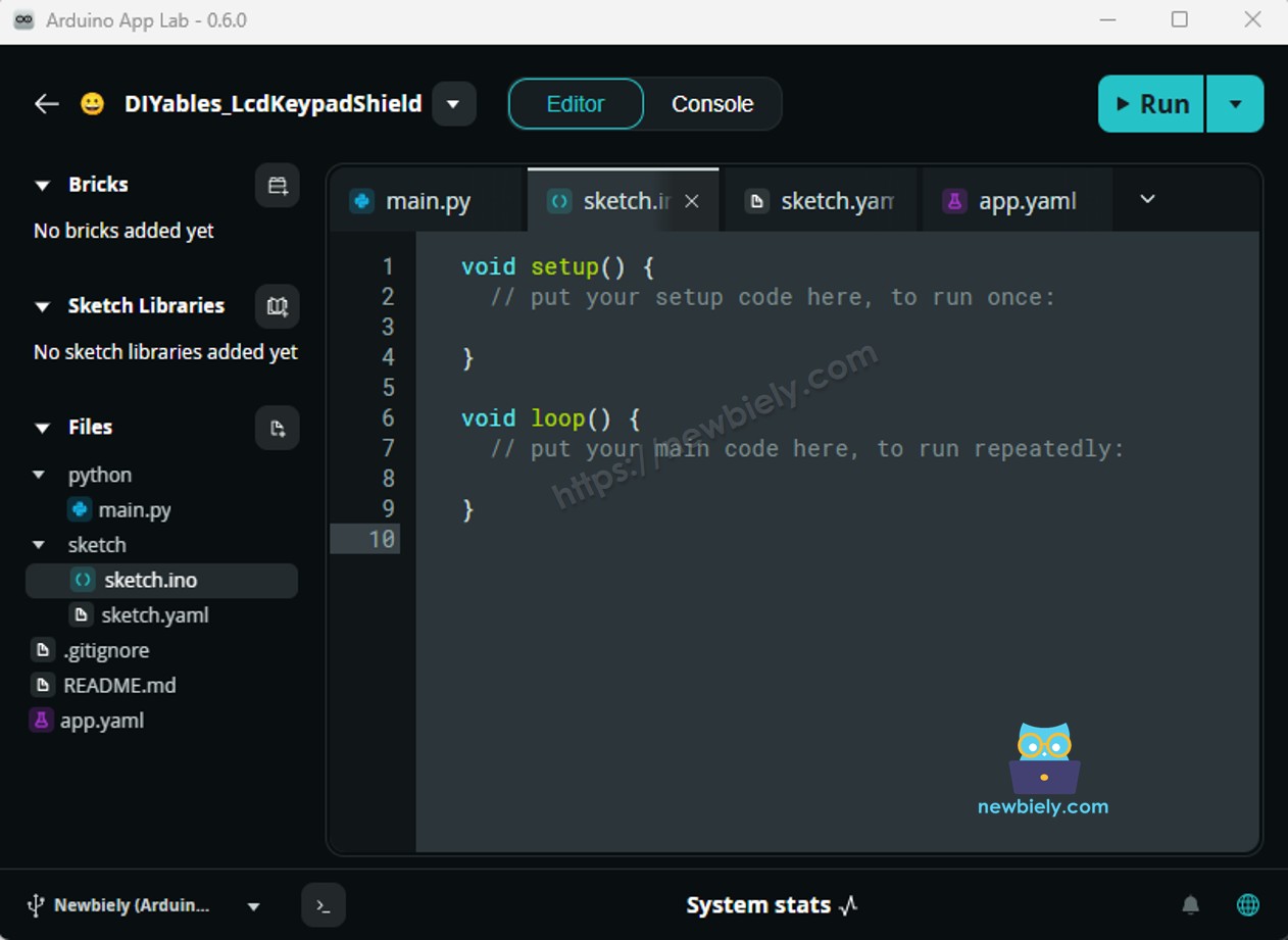 Dossiers et fichiers de l'application Arduino App Lab sur Arduino UNO Q