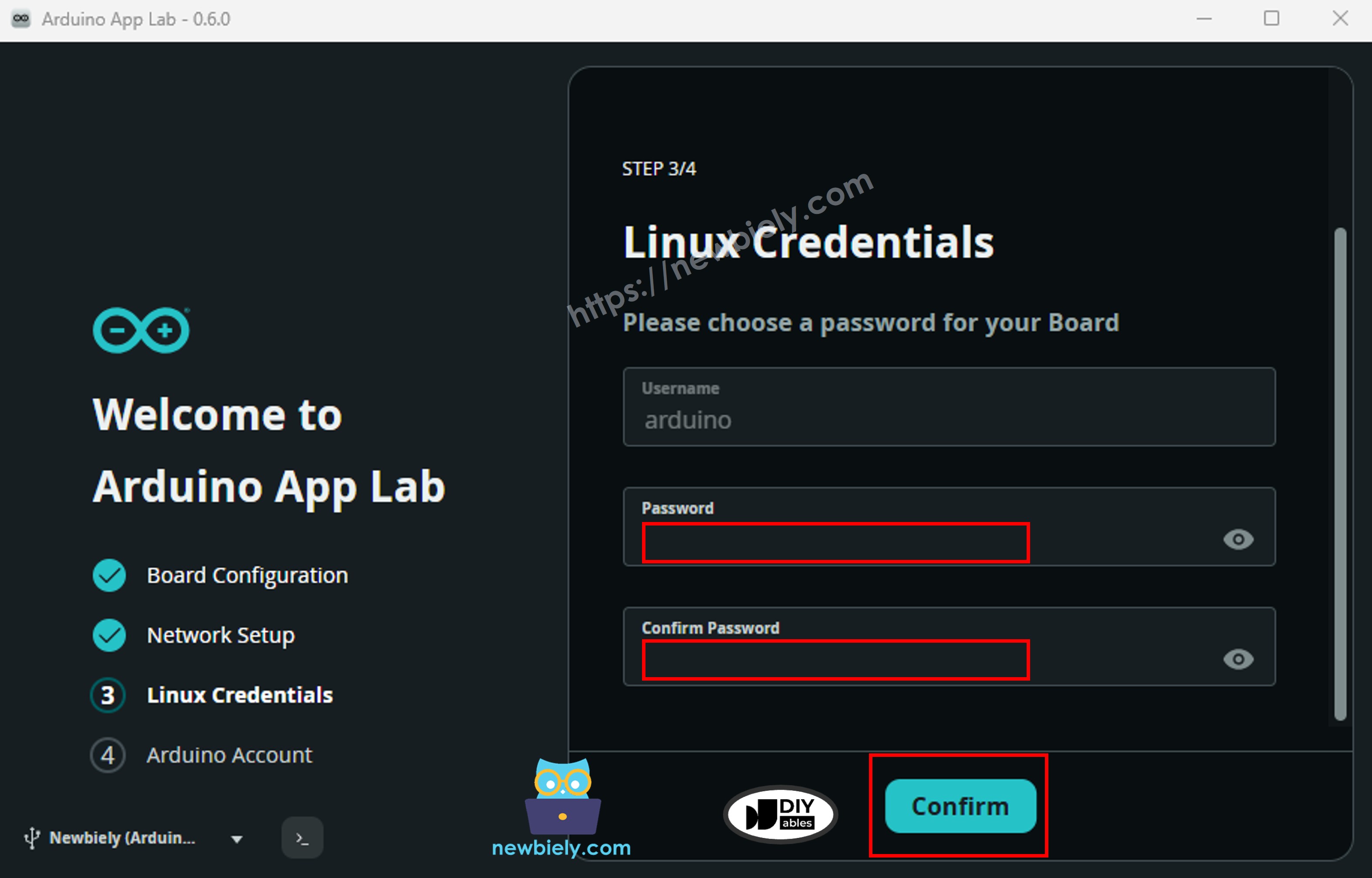 Arduino App Lab - Identifiants Linux