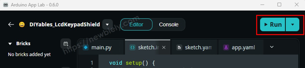 Cliquer sur le bouton Exécuter dans Arduino App Lab sur Arduino UNO Q