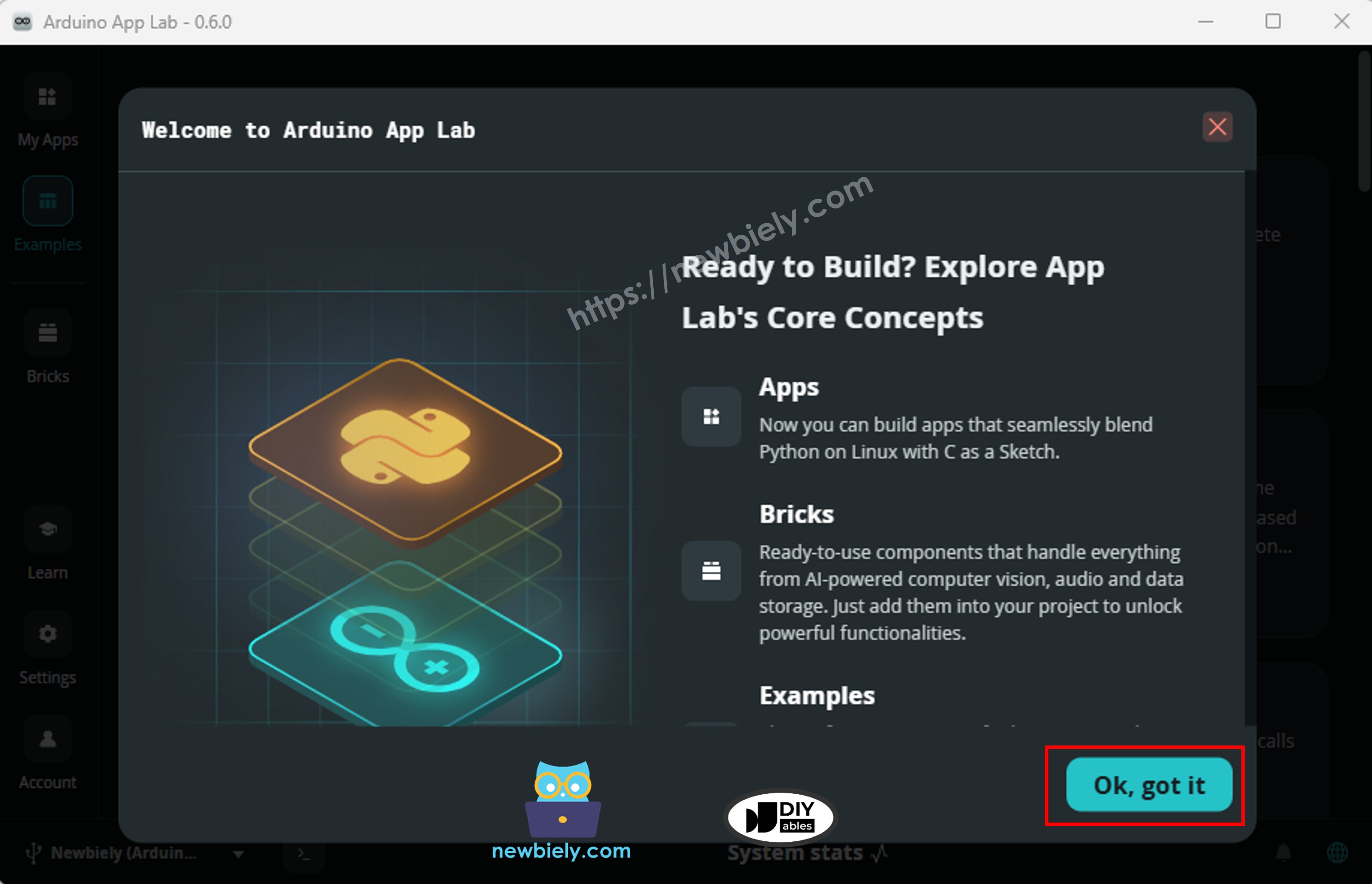 Arduino App Lab - Écran de Bienvenue