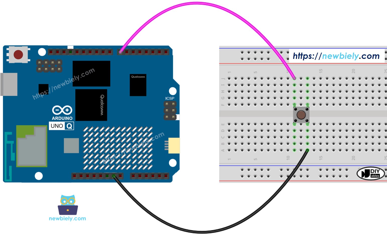 Schéma de câblage Arduino UNO Q Bouton