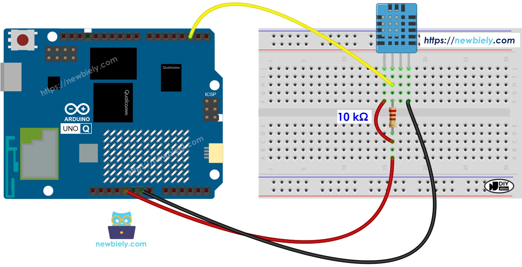 Schéma de câblage Arduino UNO Q Capteur DHT11