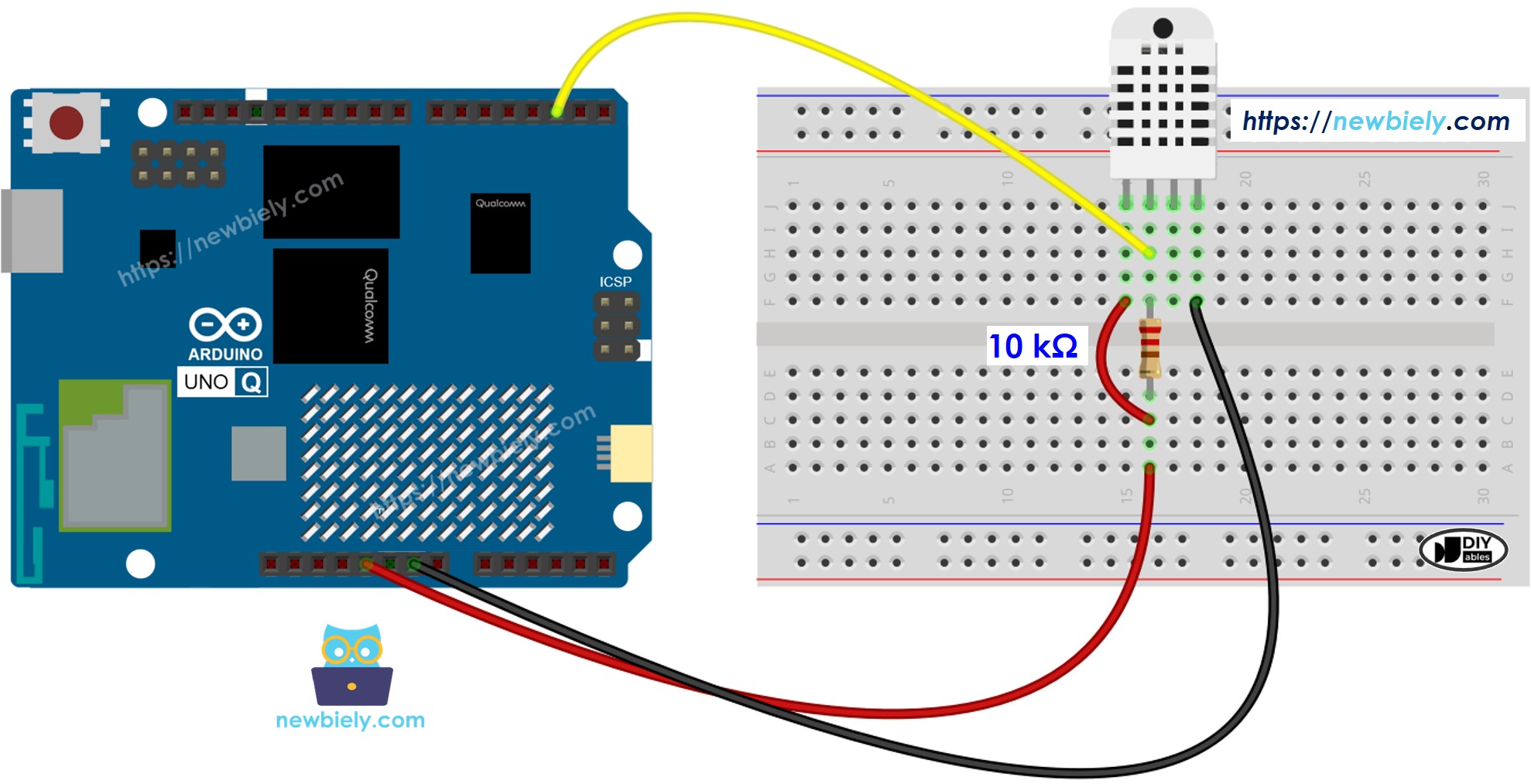 Schéma de câblage Arduino UNO Q Capteur DHT22
