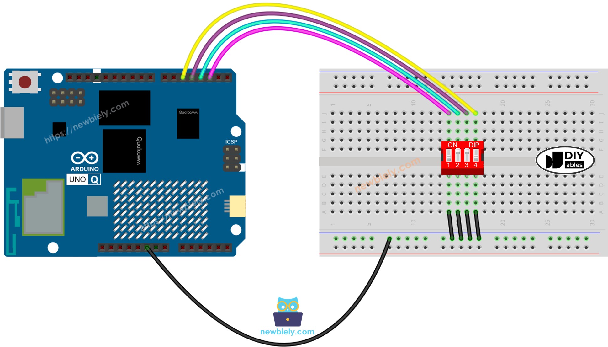 Schéma de Câblage Arduino UNO Q Commutateur DIP