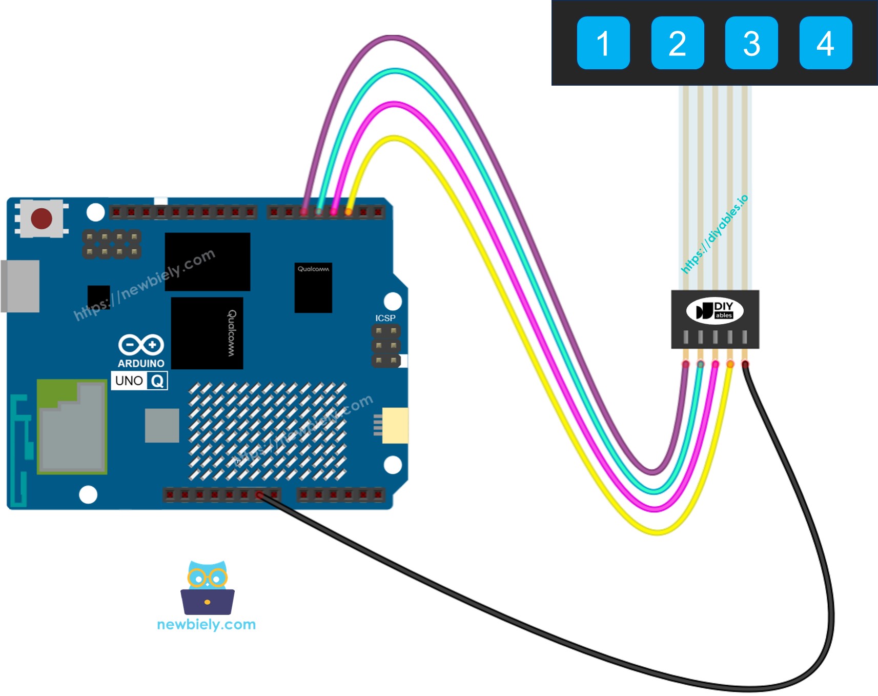 Schéma de Câblage Arduino UNO Q Clavier 1x4