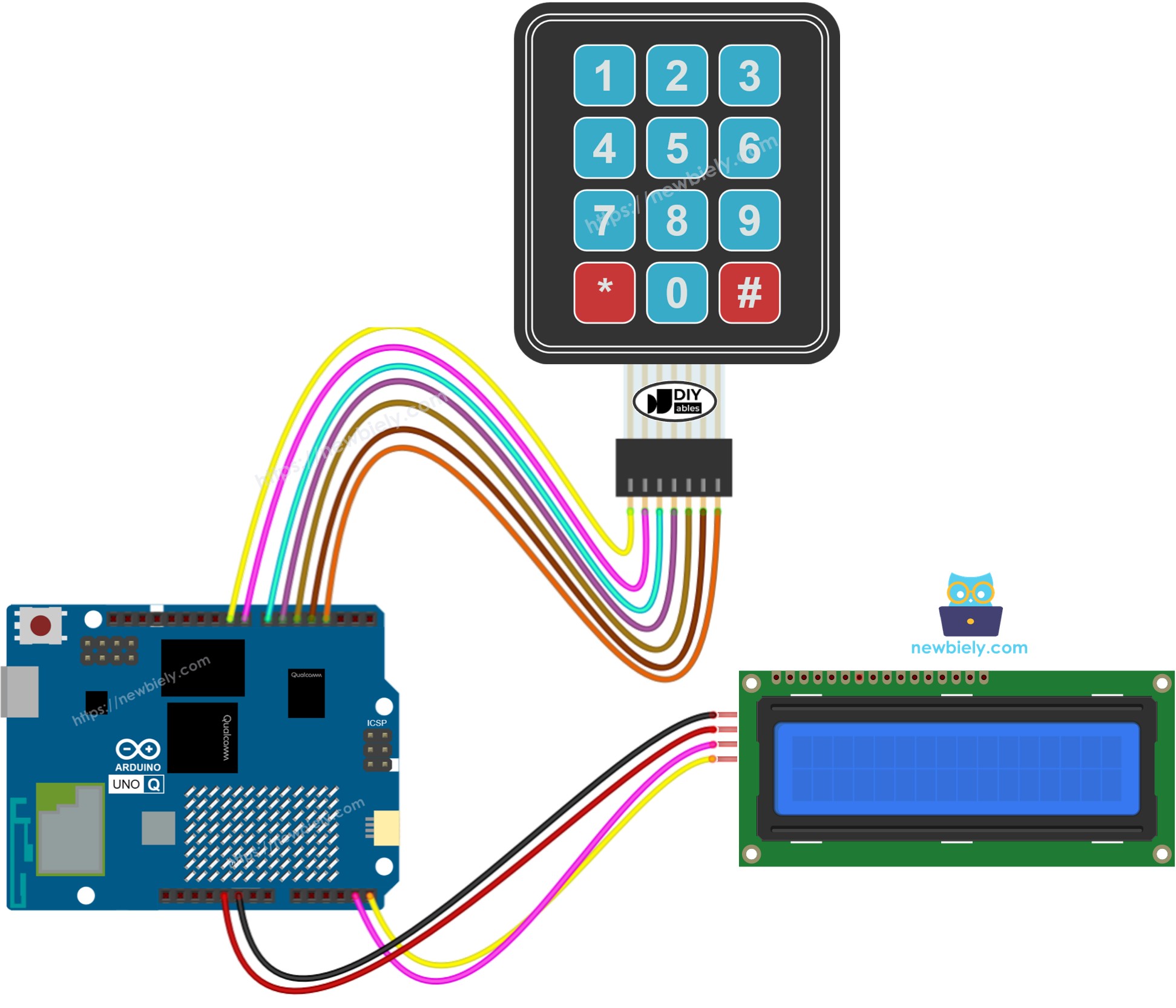 Schéma de Câblage Arduino UNO Q Clavier LCD