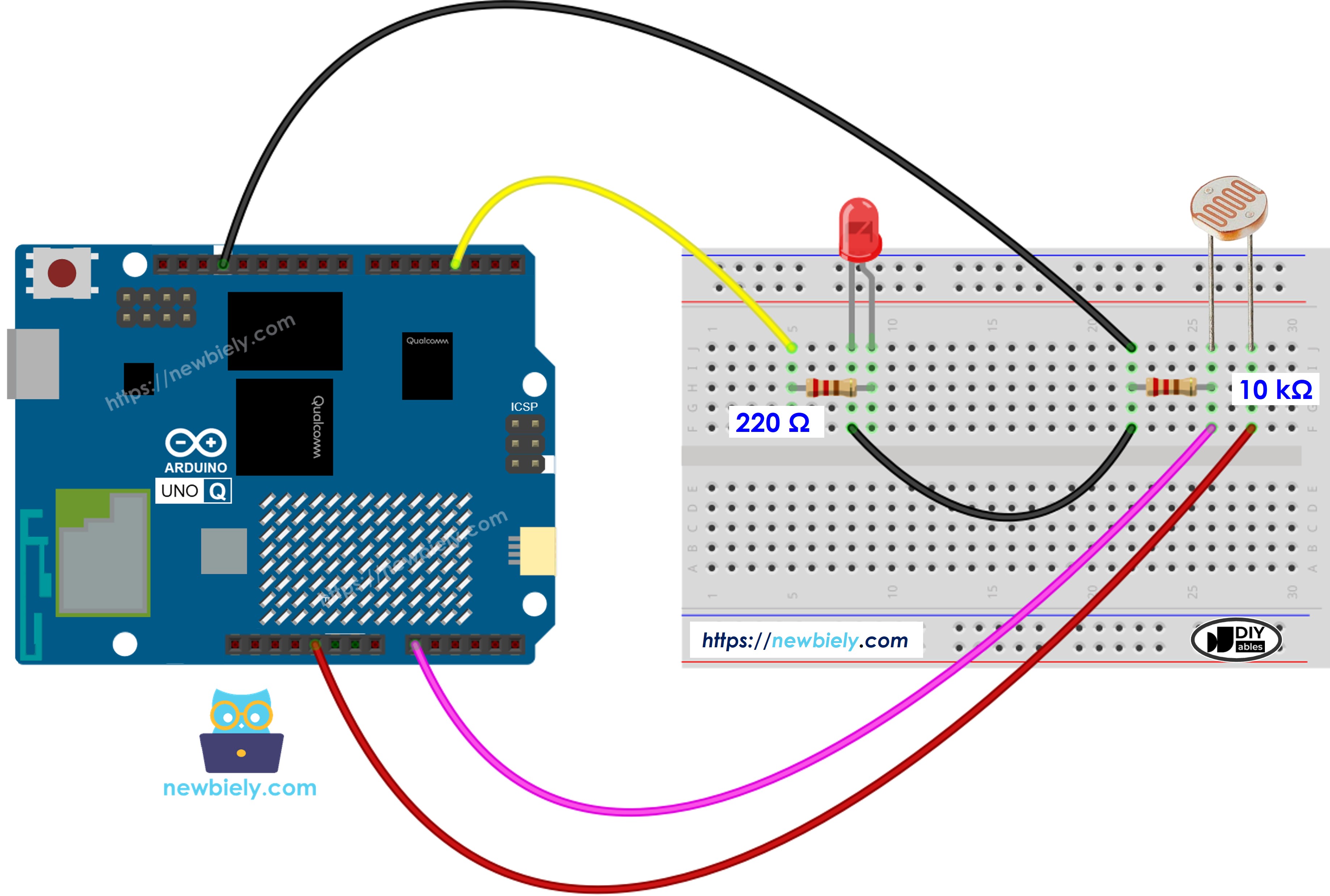 Schéma de Câblage Arduino UNO Q Capteur de Lumière LED
