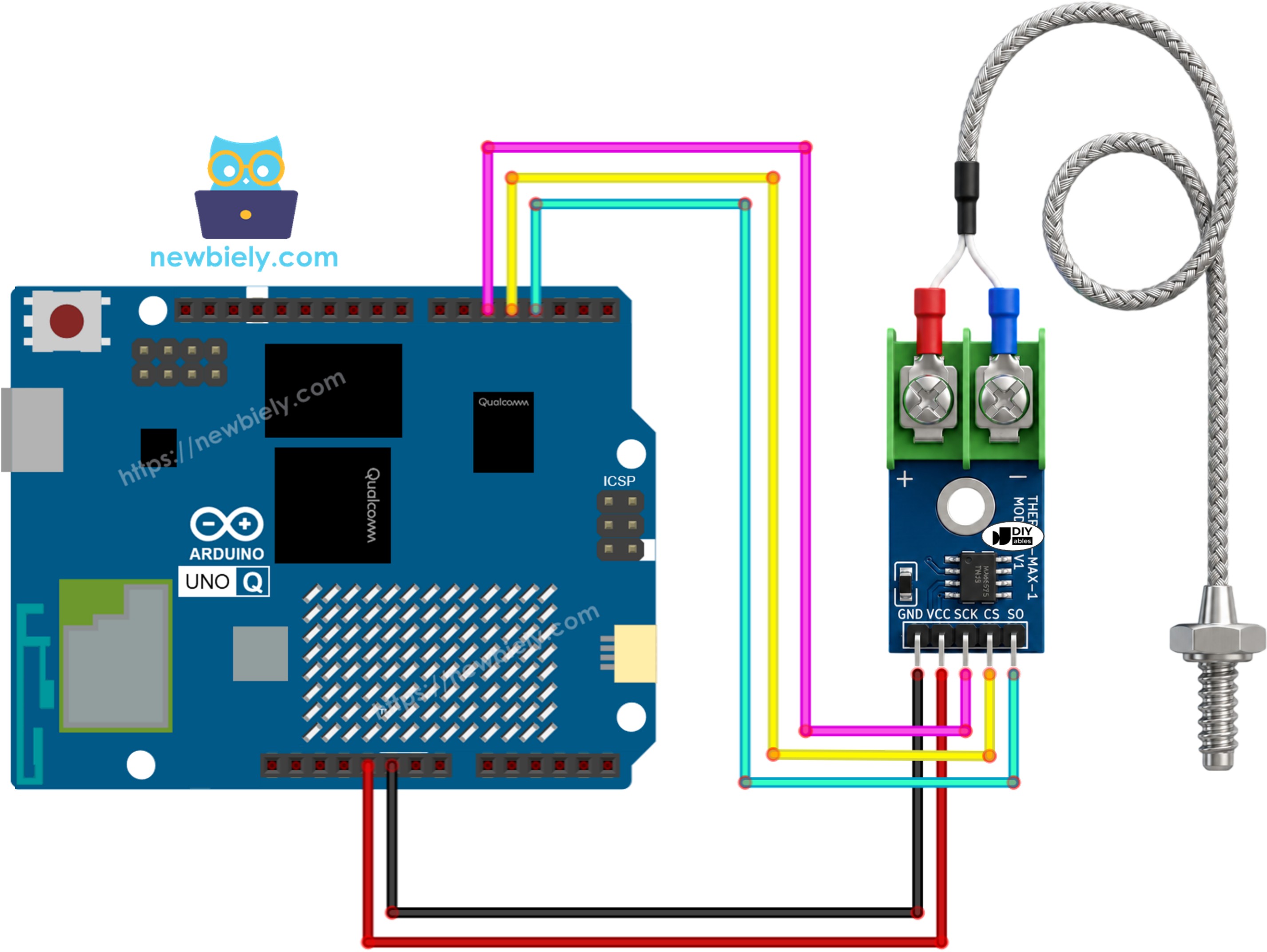 Schéma de câblage Arduino UNO Q Module Thermocouple MAX6675