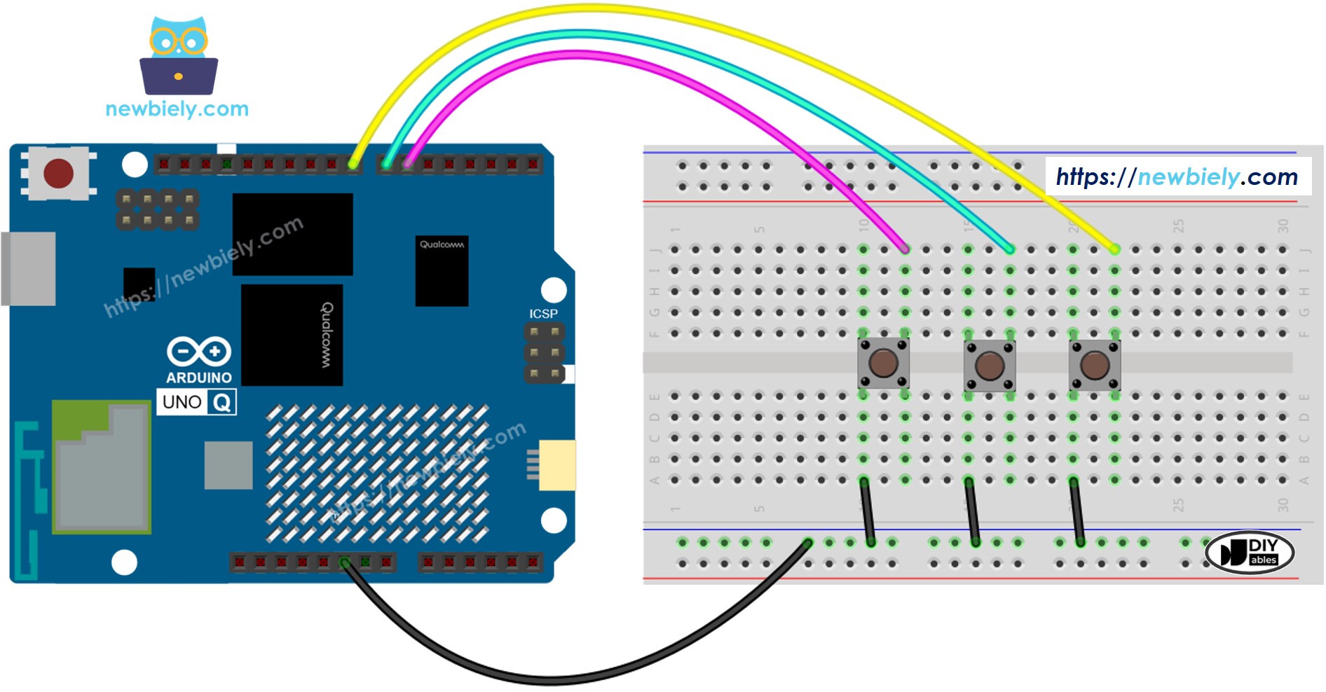 Schéma de câblage Arduino UNO Q Plusieurs Boutons