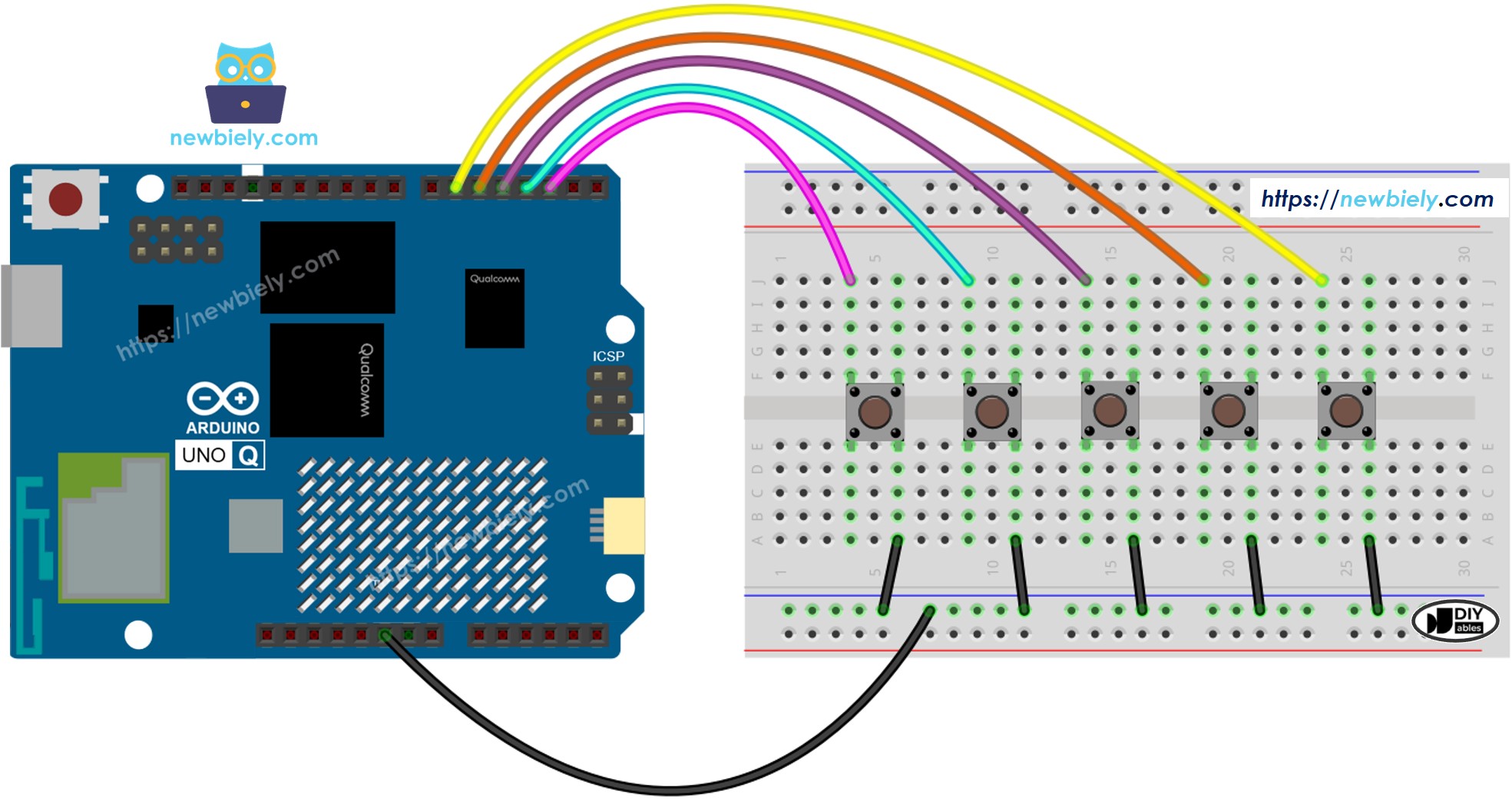 Schéma de Câblage Boutons Multiples Arduino UNO Q