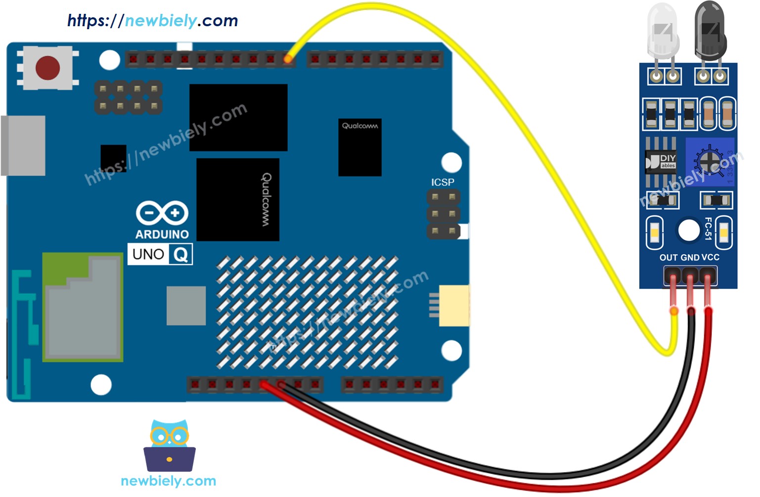 Schéma de Câblage Capteur IR d'Évitement d'Obstacles Arduino UNO Q