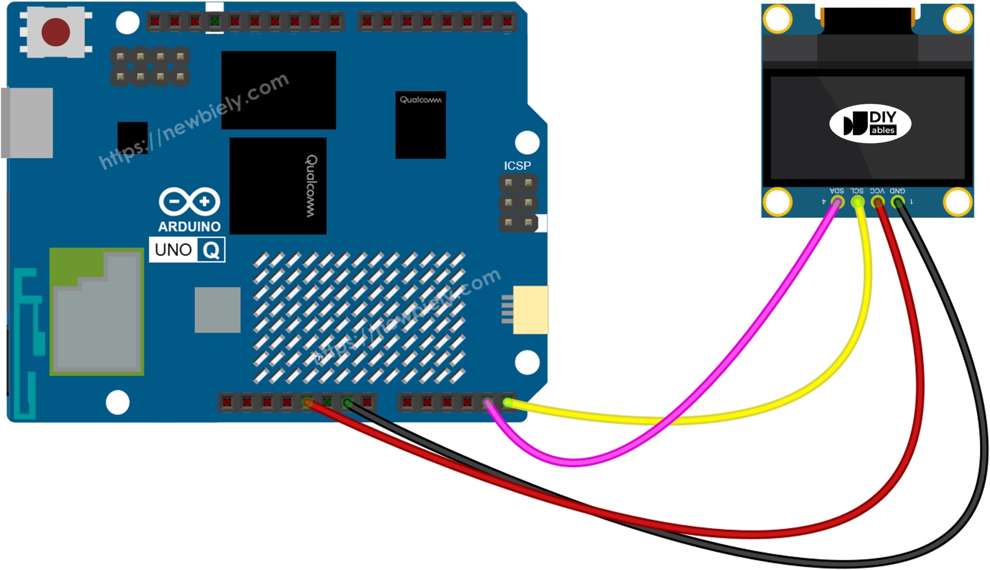 Schéma de Câblage OLED 128x64 Arduino UNO Q