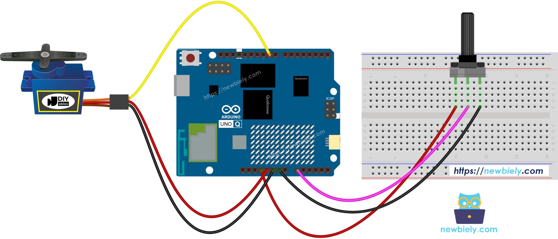 Schéma de Câblage Servomoteur Potentiomètre Arduino UNO Q