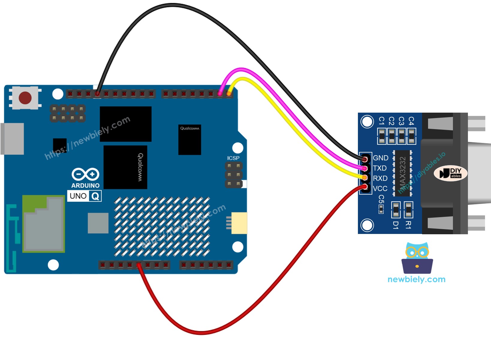 Schéma de Câblage Arduino UNO Q Module TTL vers RS232
