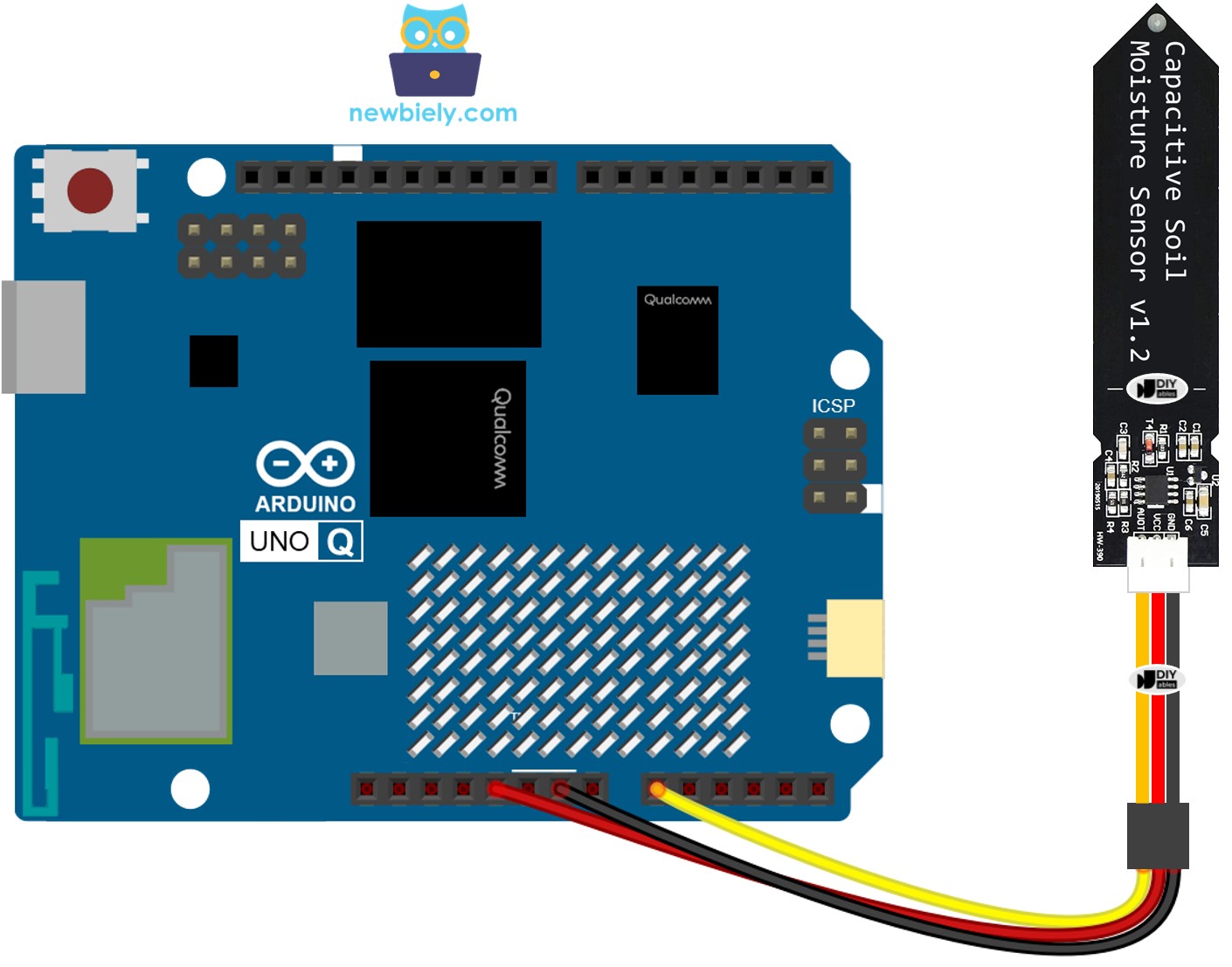 Schéma de Câblage Arduino UNO Q Capteur d'Humidité du Sol