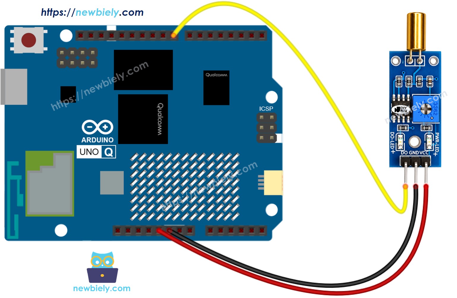 Schéma de Câblage Arduino UNO Q Capteur d'Inclinaison SW520D