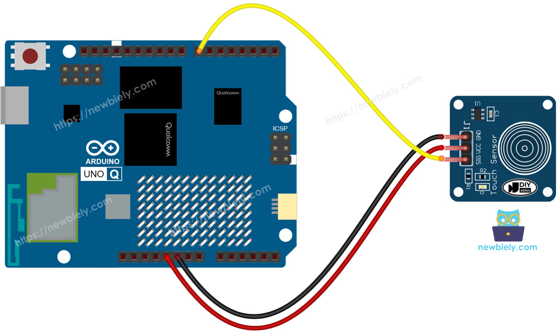 Schéma de Câblage Arduino UNO Q Capteur Tactile